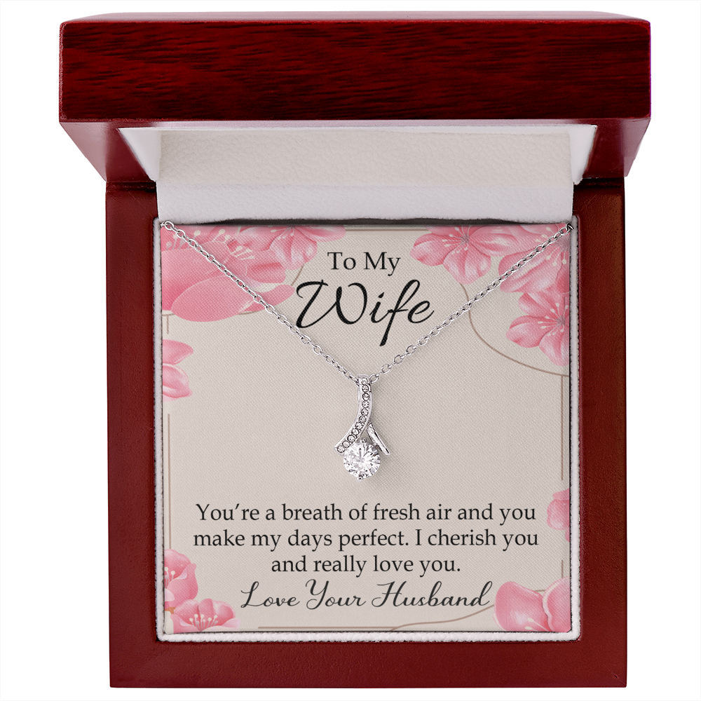 To My Wife You’re a Breath of Fresh Air Alluring Ribbon Necklace Message Card-Express Your Love Gifts