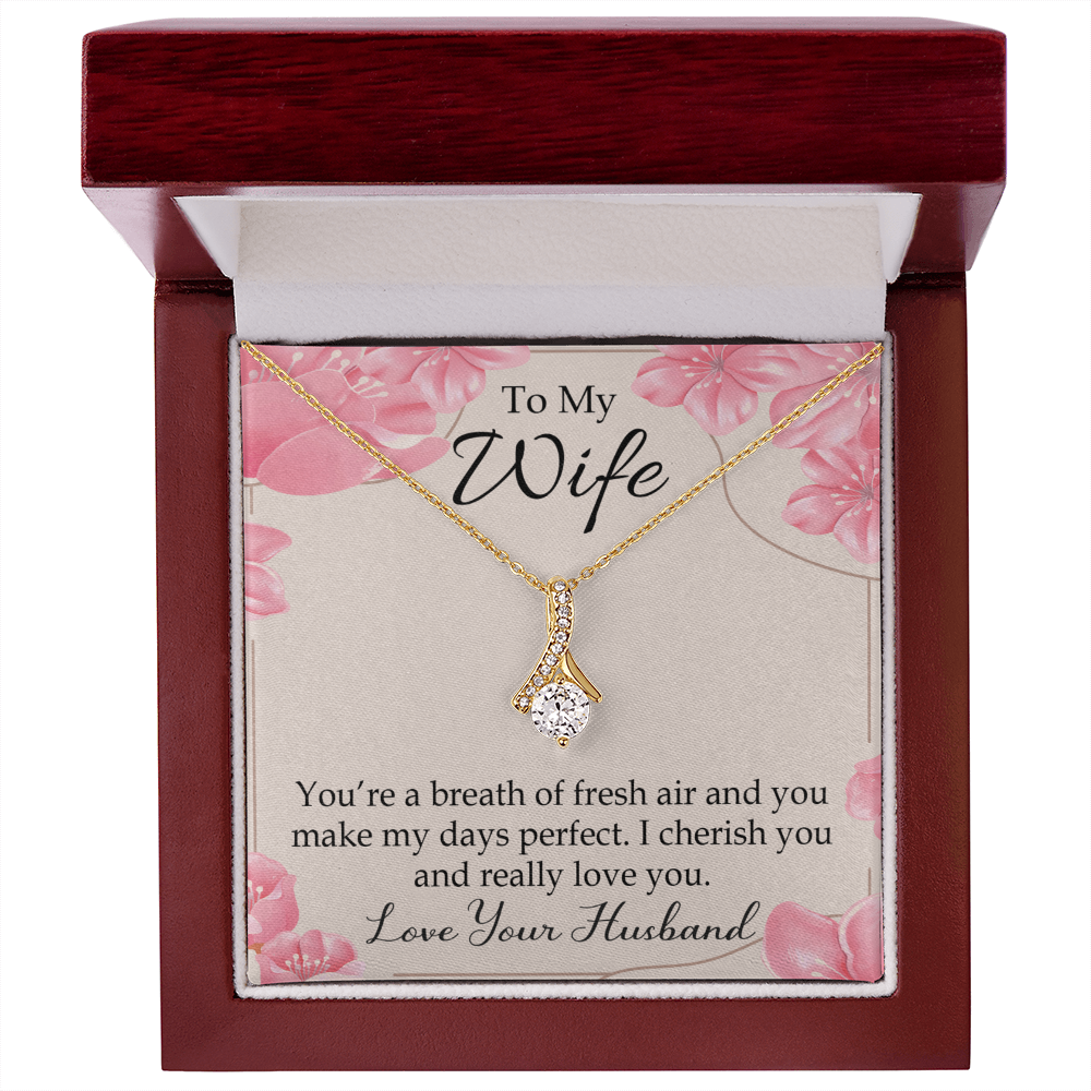 To My Wife You’re a Breath of Fresh Air Alluring Ribbon Necklace Message Card-Express Your Love Gifts