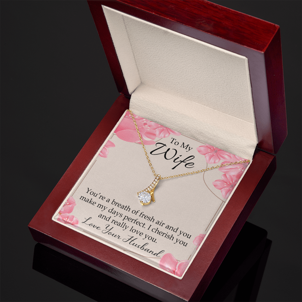 To My Wife You’re a Breath of Fresh Air Alluring Ribbon Necklace Message Card-Express Your Love Gifts