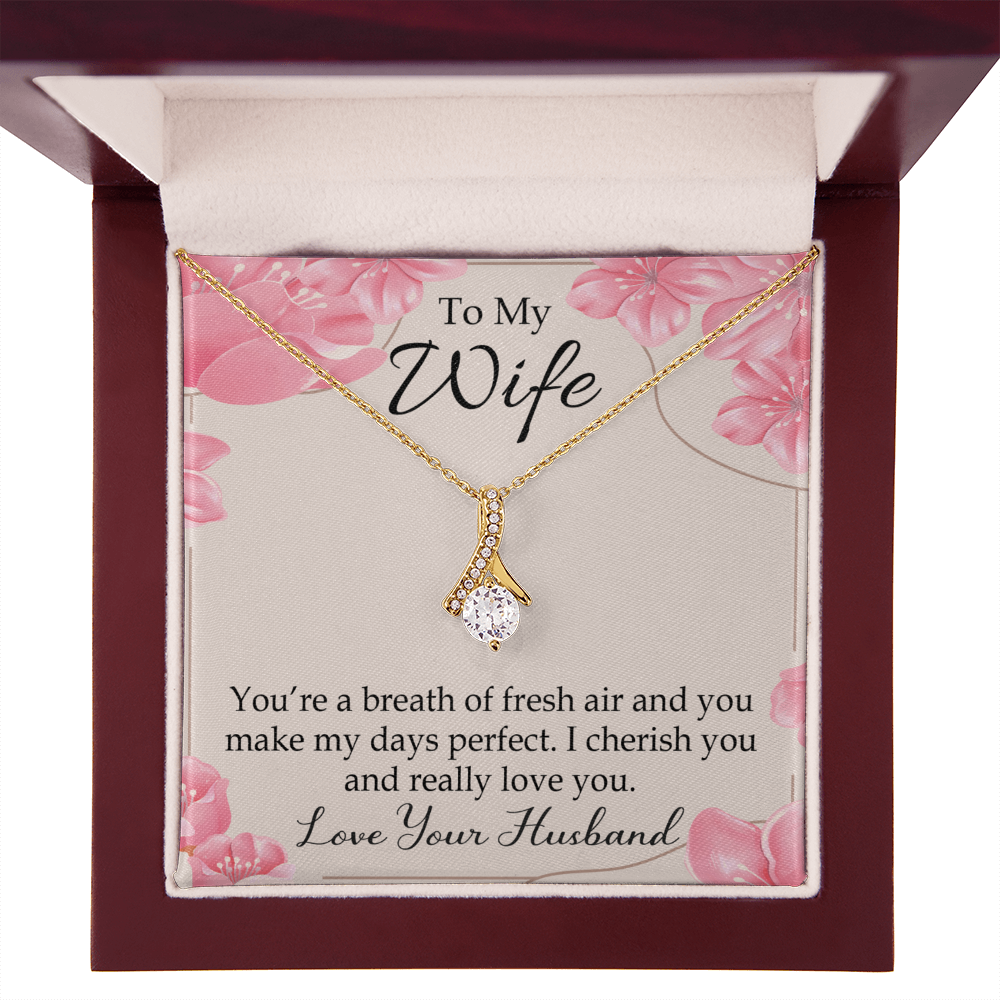 To My Wife You’re a Breath of Fresh Air Alluring Ribbon Necklace Message Card-Express Your Love Gifts