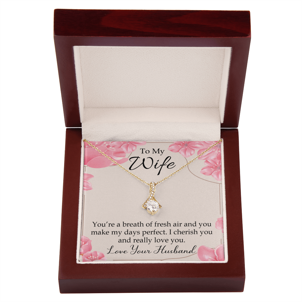 To My Wife You’re a Breath of Fresh Air Alluring Ribbon Necklace Message Card-Express Your Love Gifts