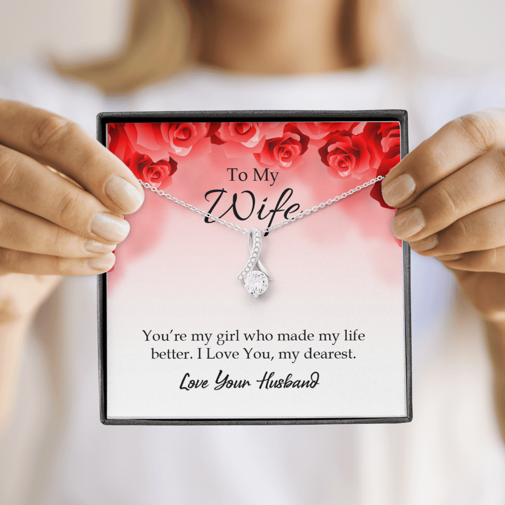 To My Wife You’re My Girl Alluring Ribbon Necklace Message Card-Express Your Love Gifts