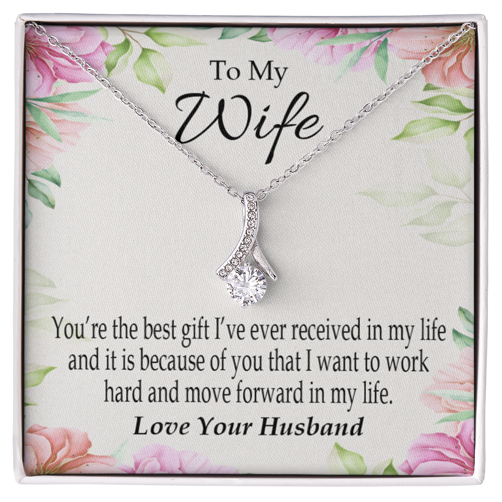 To My Wife You’re The Best Gift Alluring Ribbon Necklace Message Card-Express Your Love Gifts