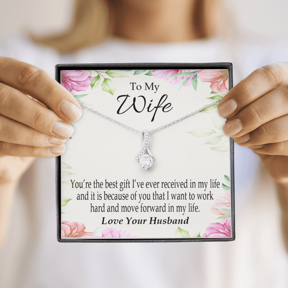 To My Wife You’re The Best Gift Alluring Ribbon Necklace Message Card-Express Your Love Gifts