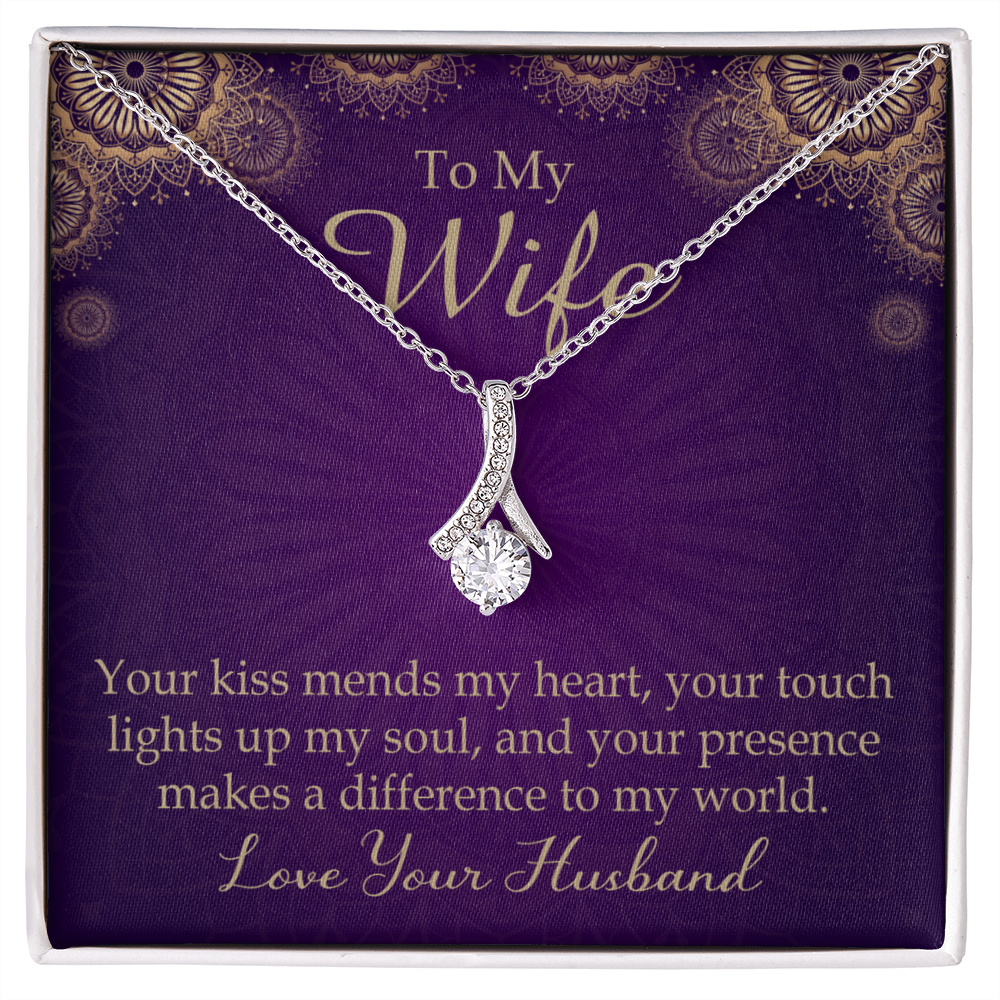 To My Wife Your Kiss Mends My Heart Alluring Ribbon Necklace Message Card-Express Your Love Gifts