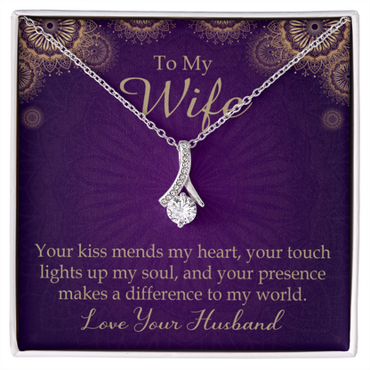 To My Wife Your Kiss Mends My Heart Alluring Ribbon Necklace Message Card-Express Your Love Gifts