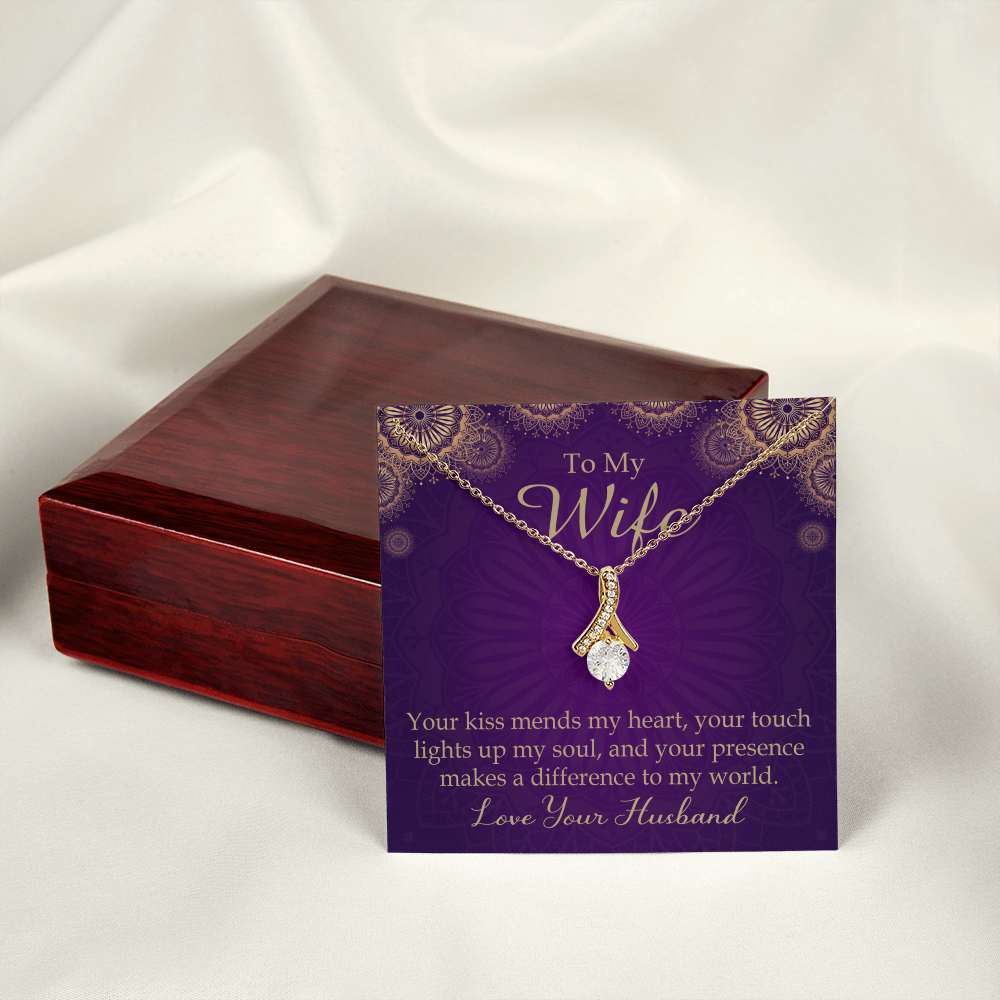 To My Wife Your Kiss Mends My Heart Alluring Ribbon Necklace Message Card-Express Your Love Gifts