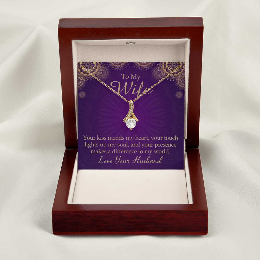 To My Wife Your Kiss Mends My Heart Alluring Ribbon Necklace Message Card-Express Your Love Gifts