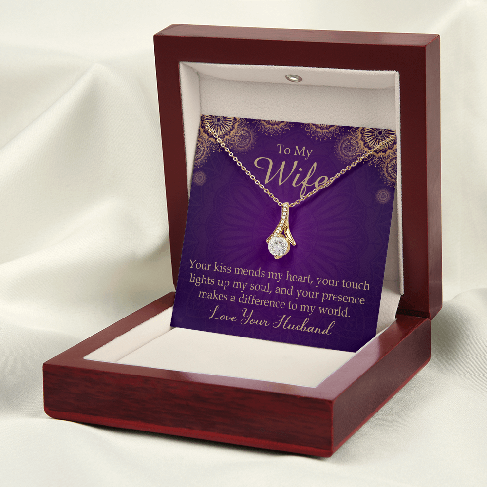 To My Wife Your Kiss Mends My Heart Alluring Ribbon Necklace Message Card-Express Your Love Gifts