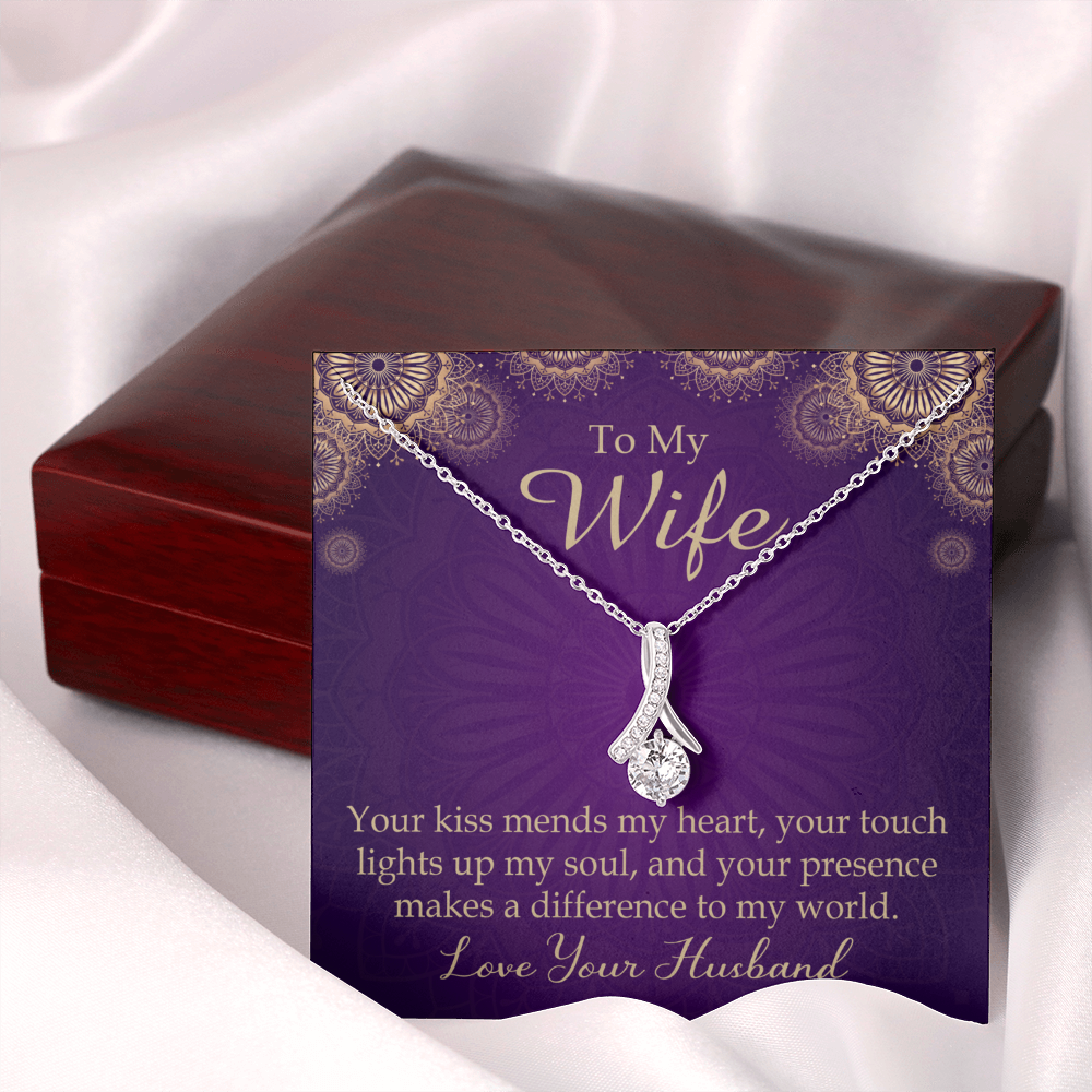 To My Wife Your Kiss Mends My Heart Alluring Ribbon Necklace Message Card-Express Your Love Gifts