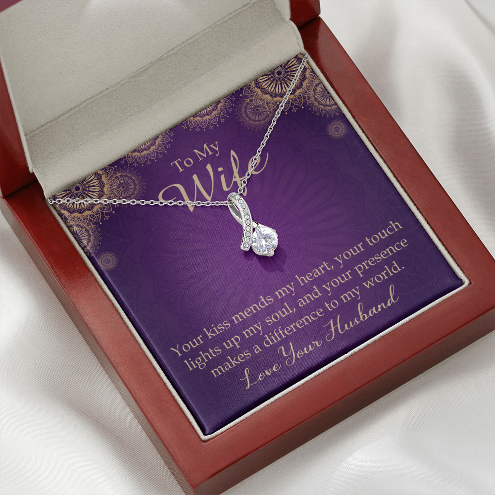 To My Wife Your Kiss Mends My Heart Alluring Ribbon Necklace Message Card-Express Your Love Gifts