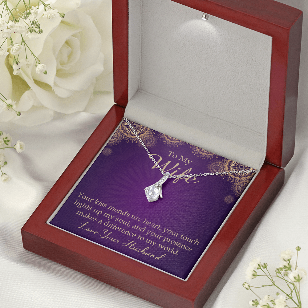 To My Wife Your Kiss Mends My Heart Alluring Ribbon Necklace Message Card-Express Your Love Gifts