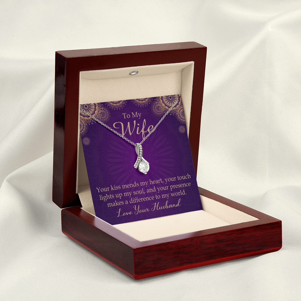 To My Wife Your Kiss Mends My Heart Alluring Ribbon Necklace Message Card-Express Your Love Gifts