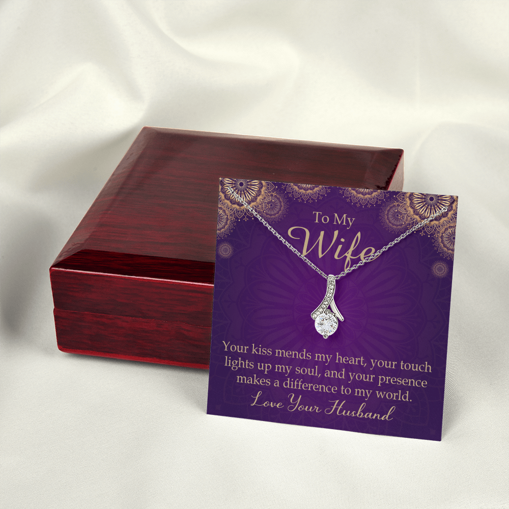 To My Wife Your Kiss Mends My Heart Alluring Ribbon Necklace Message Card-Express Your Love Gifts