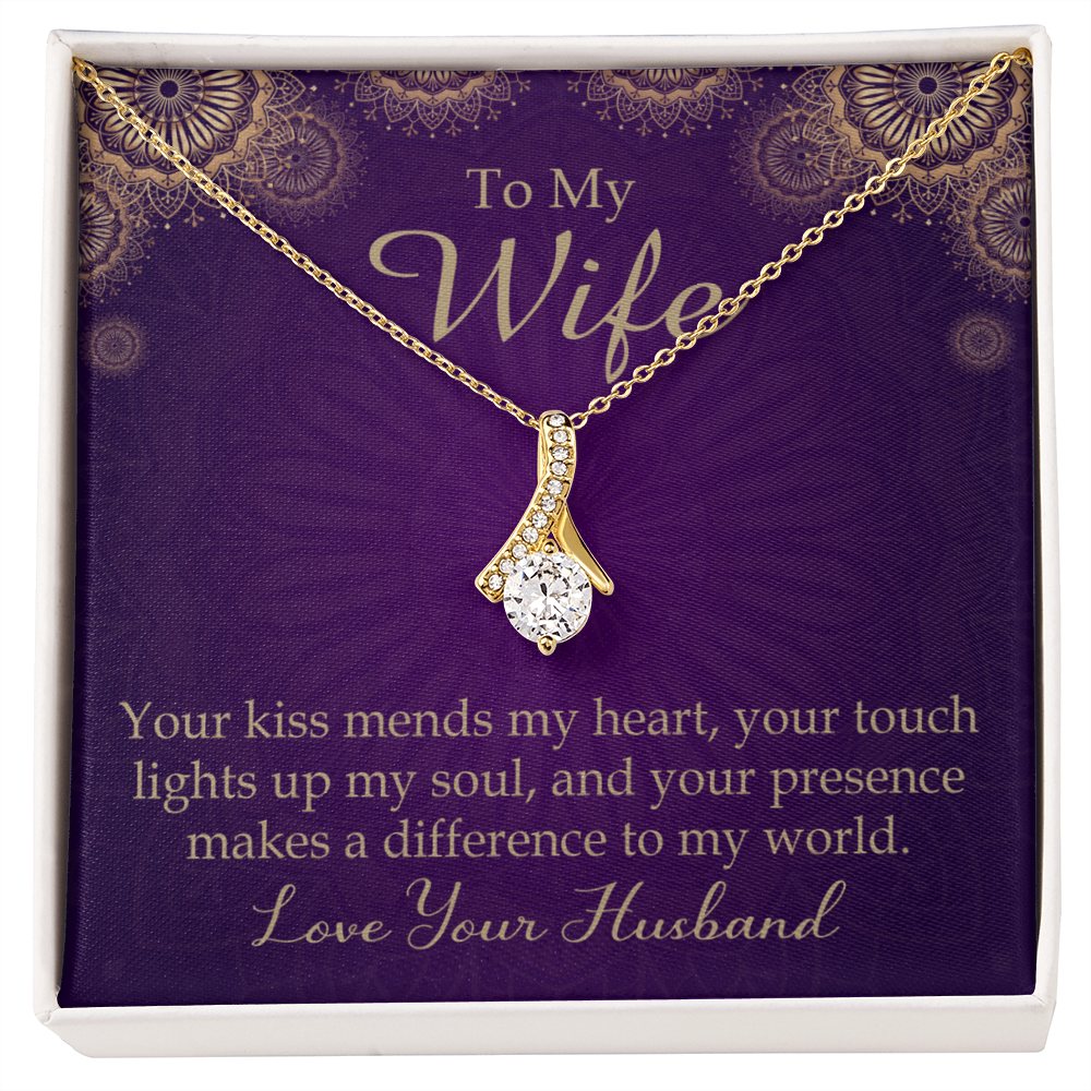 To My Wife Your Kiss Mends My Heart Alluring Ribbon Necklace Message Card-Express Your Love Gifts