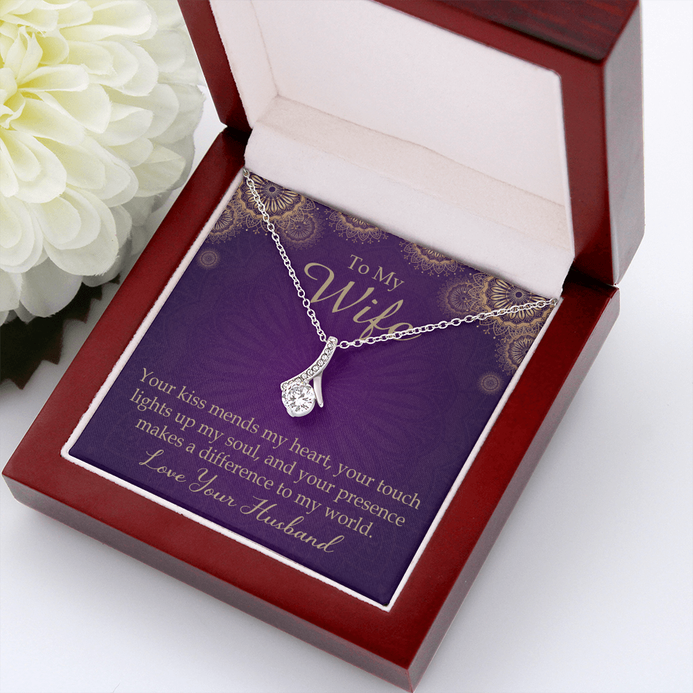 To My Wife Your Kiss Mends My Heart Alluring Ribbon Necklace Message Card-Express Your Love Gifts