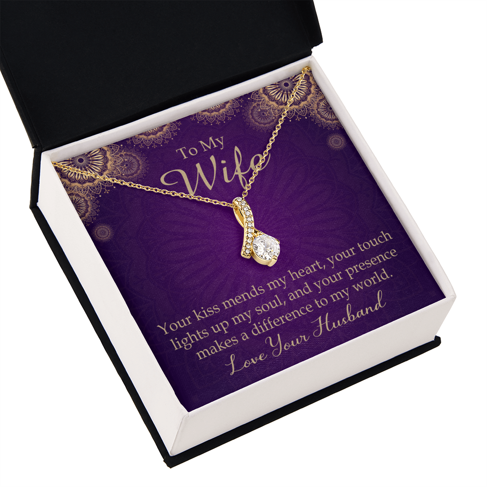 To My Wife Your Kiss Mends My Heart Alluring Ribbon Necklace Message Card-Express Your Love Gifts