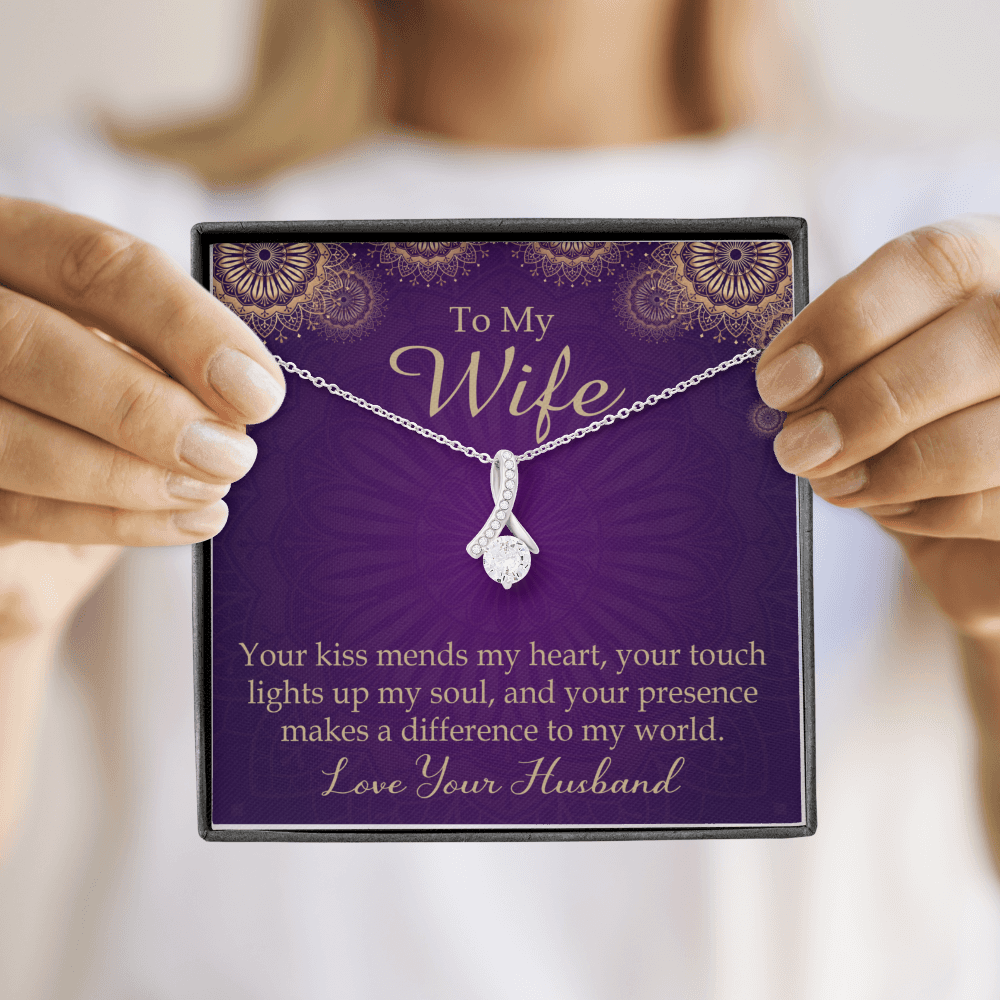 To My Wife Your Kiss Mends My Heart Alluring Ribbon Necklace Message Card-Express Your Love Gifts