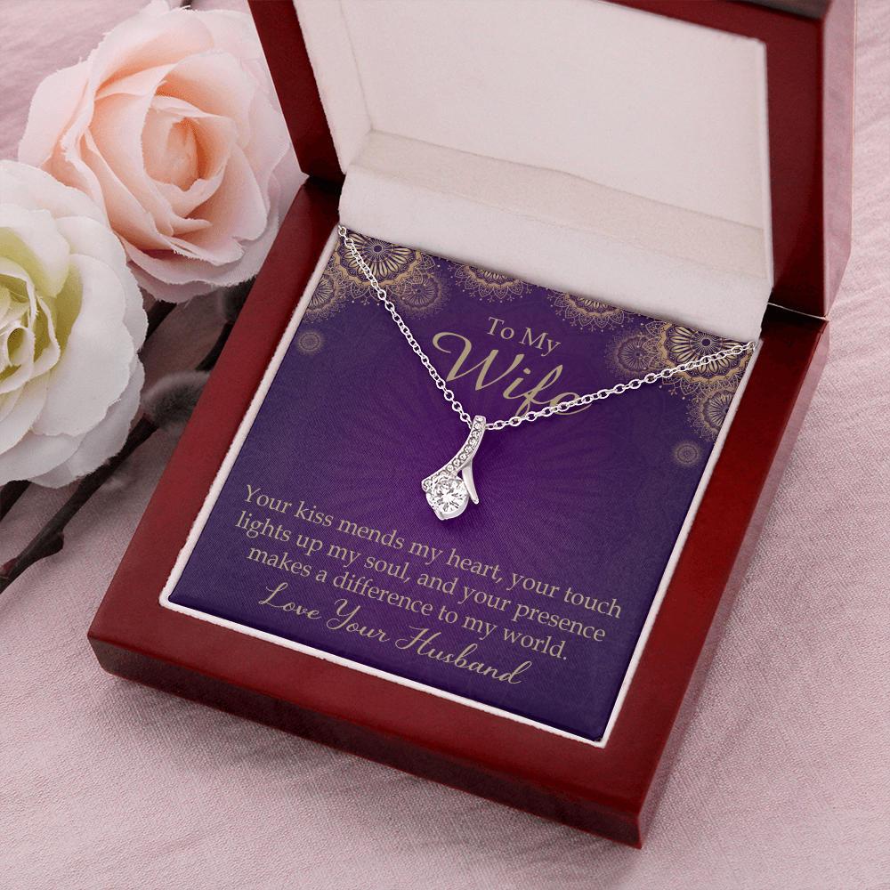 To My Wife Your Kiss Mends My Heart Alluring Ribbon Necklace Message Card-Express Your Love Gifts