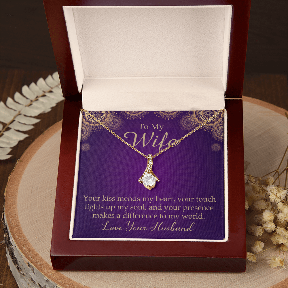 To My Wife Your Kiss Mends My Heart Alluring Ribbon Necklace Message Card-Express Your Love Gifts