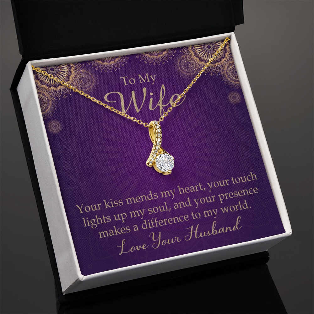 To My Wife Your Kiss Mends My Heart Alluring Ribbon Necklace Message Card-Express Your Love Gifts