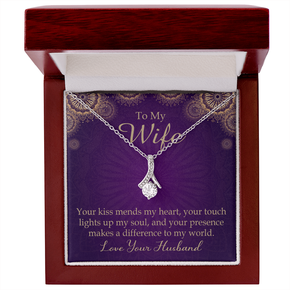 To My Wife Your Kiss Mends My Heart Alluring Ribbon Necklace Message Card-Express Your Love Gifts