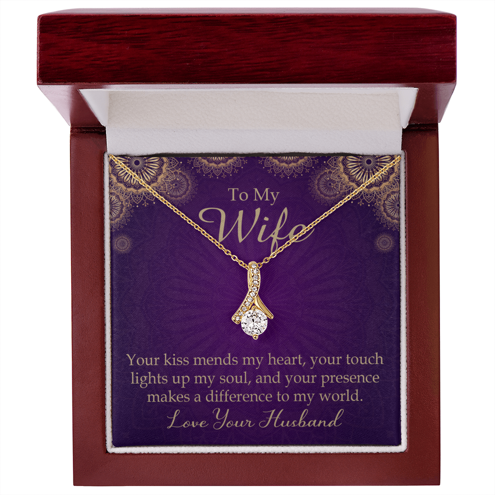 To My Wife Your Kiss Mends My Heart Alluring Ribbon Necklace Message Card-Express Your Love Gifts