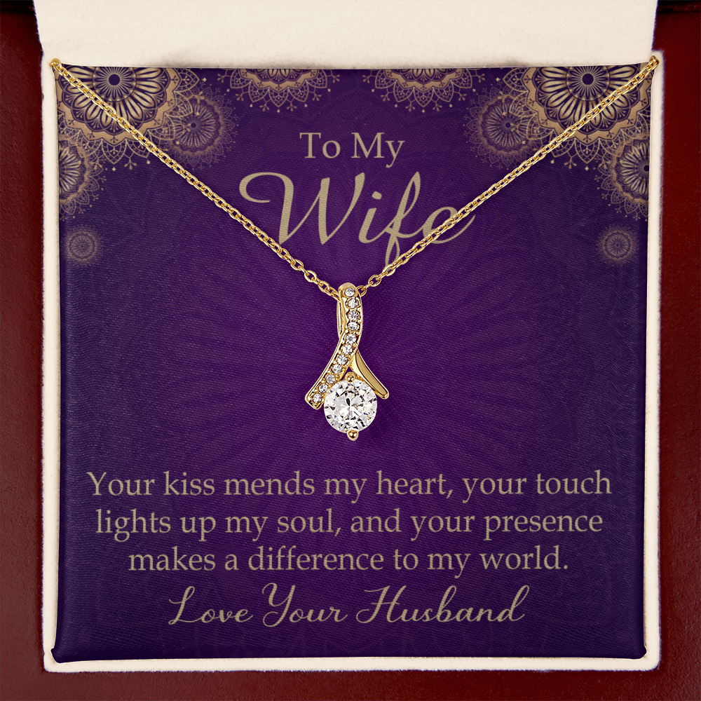 To My Wife Your Kiss Mends My Heart Alluring Ribbon Necklace Message Card-Express Your Love Gifts