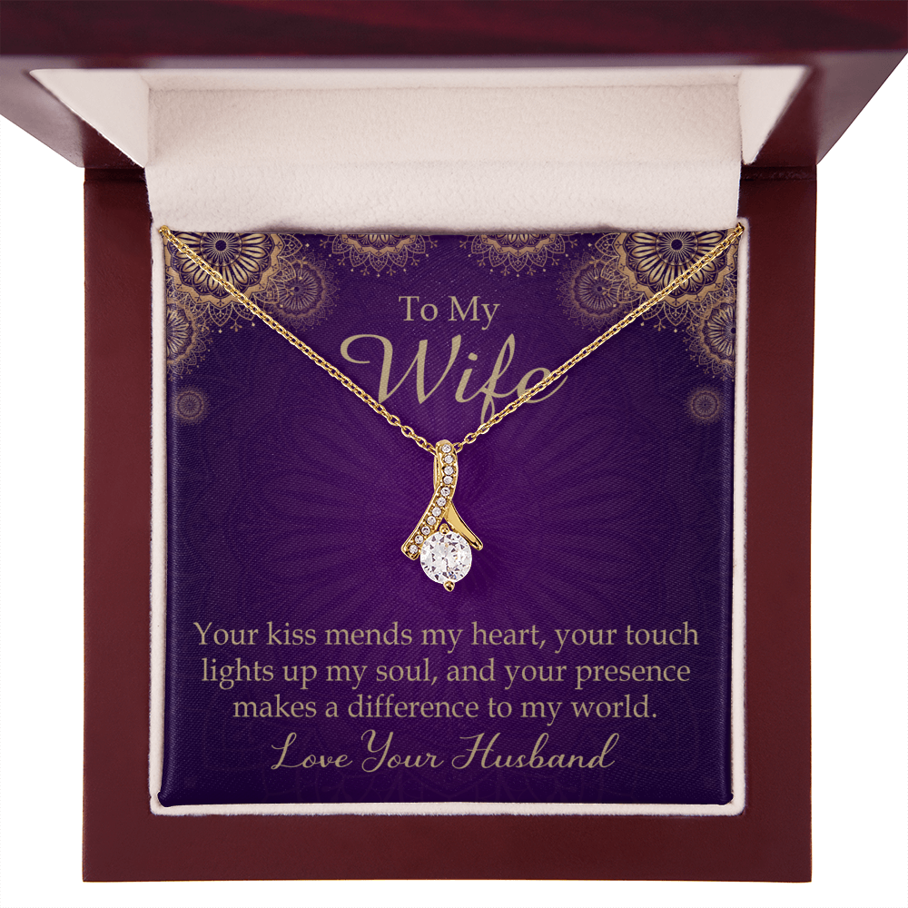 To My Wife Your Kiss Mends My Heart Alluring Ribbon Necklace Message Card-Express Your Love Gifts