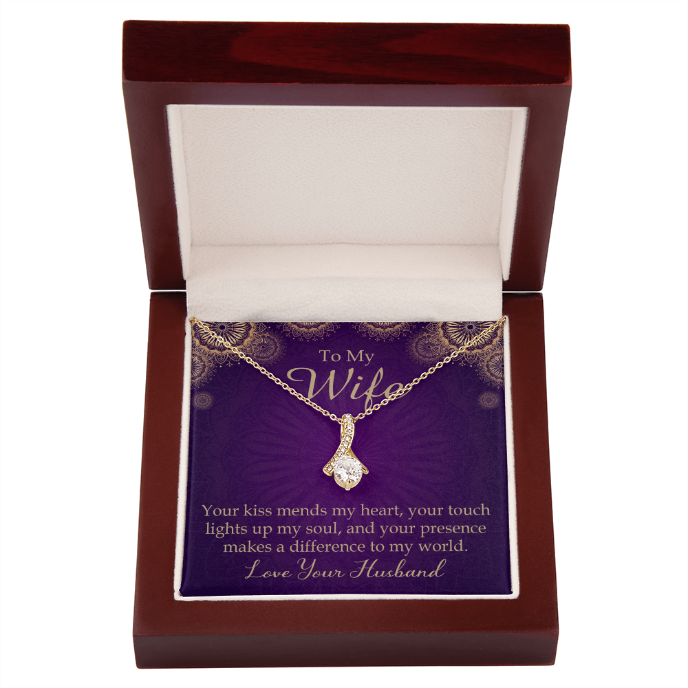 To My Wife Your Kiss Mends My Heart Alluring Ribbon Necklace Message Card-Express Your Love Gifts