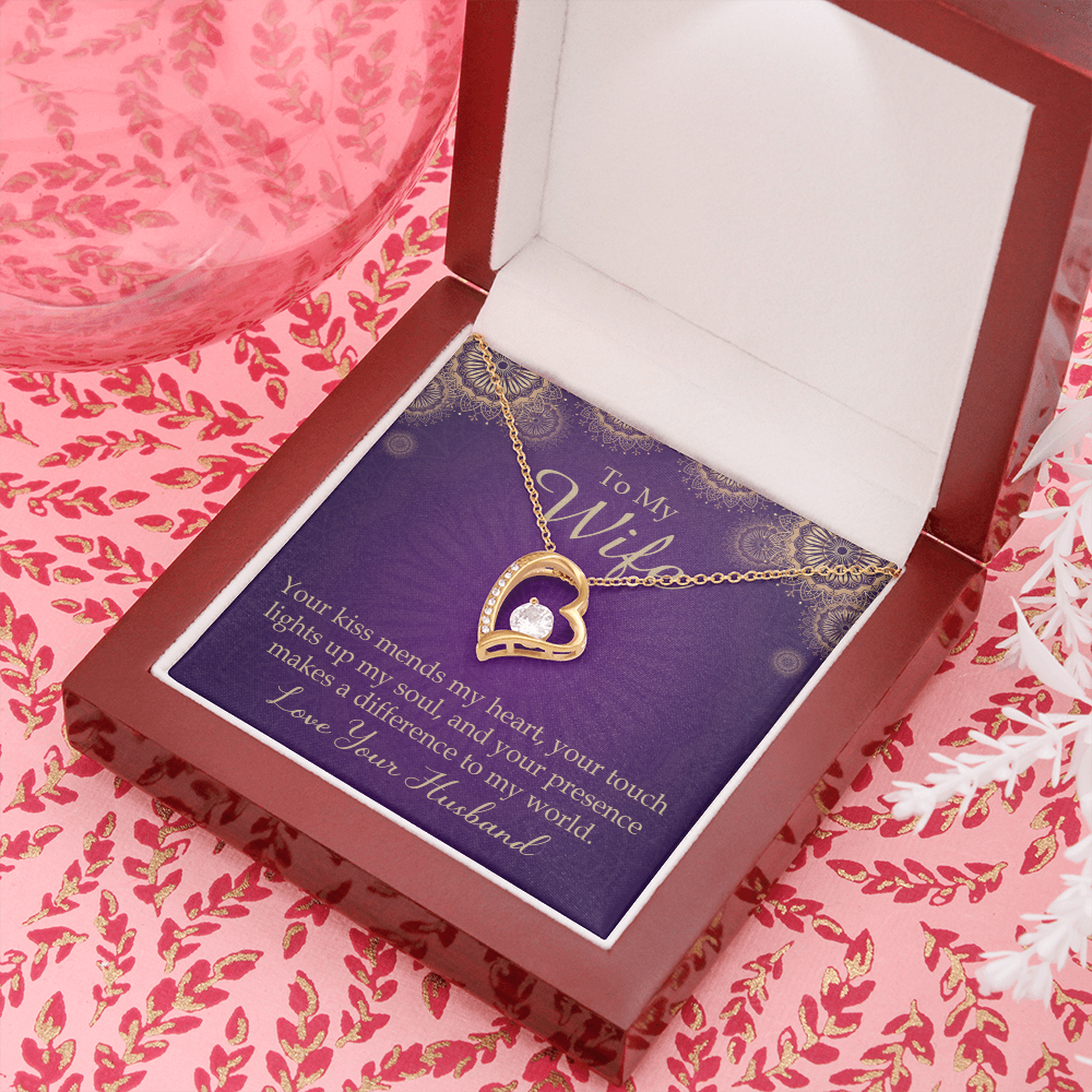 To My Wife Your Kiss Mends My Heart Forever Necklace w Message Card-Express Your Love Gifts