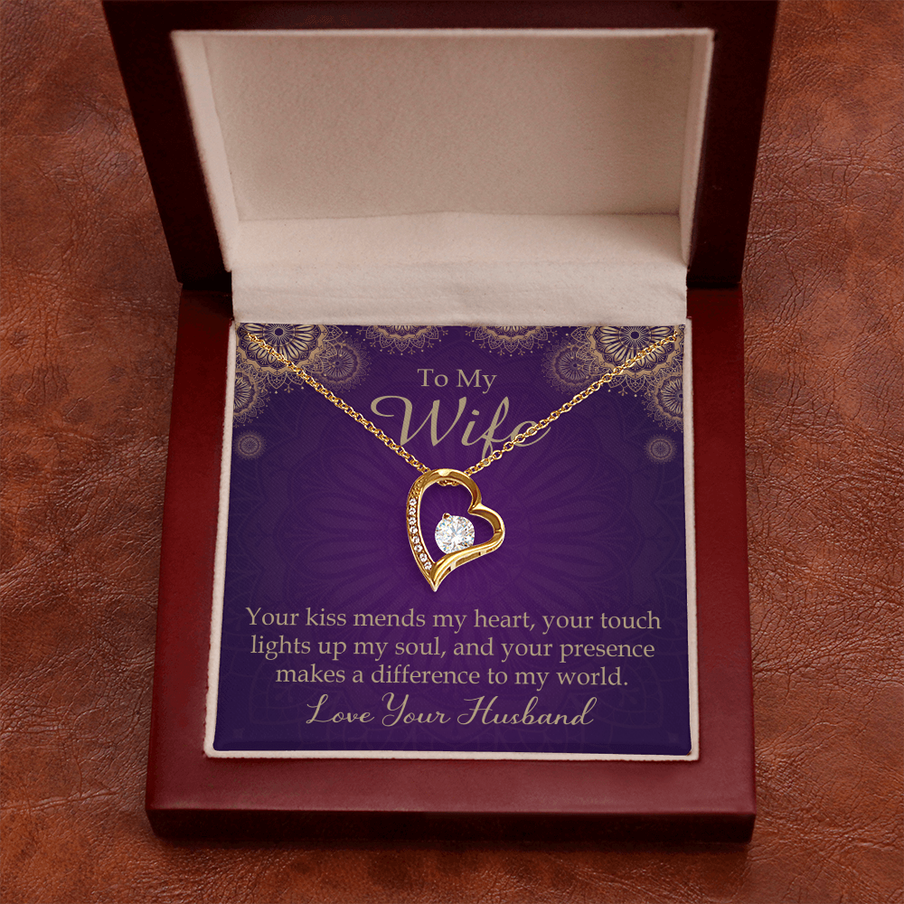 To My Wife Your Kiss Mends My Heart Forever Necklace w Message Card-Express Your Love Gifts