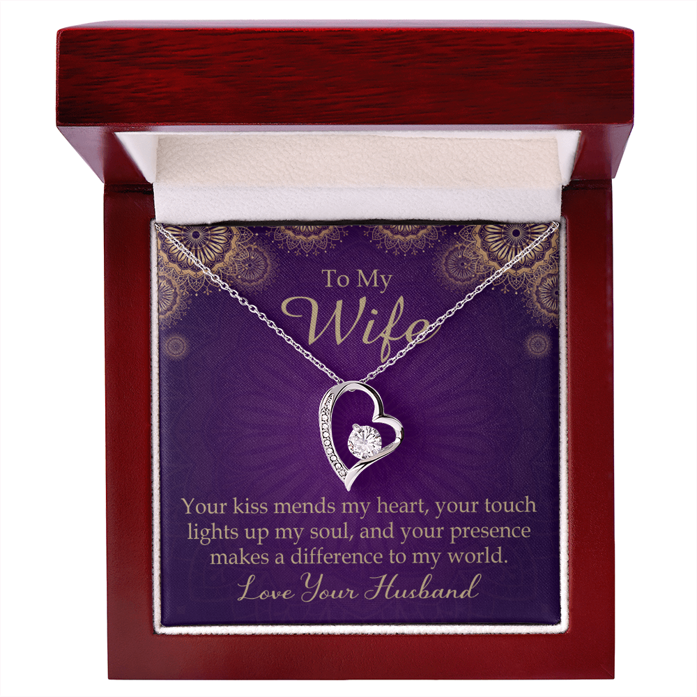 To My Wife Your Kiss Mends My Heart Forever Necklace w Message Card-Express Your Love Gifts