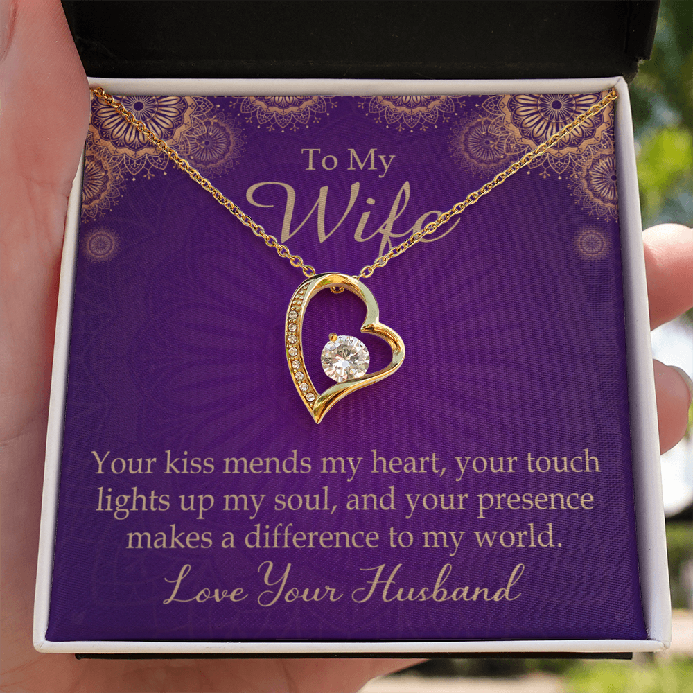 To My Wife Your Kiss Mends My Heart Forever Necklace w Message Card-Express Your Love Gifts