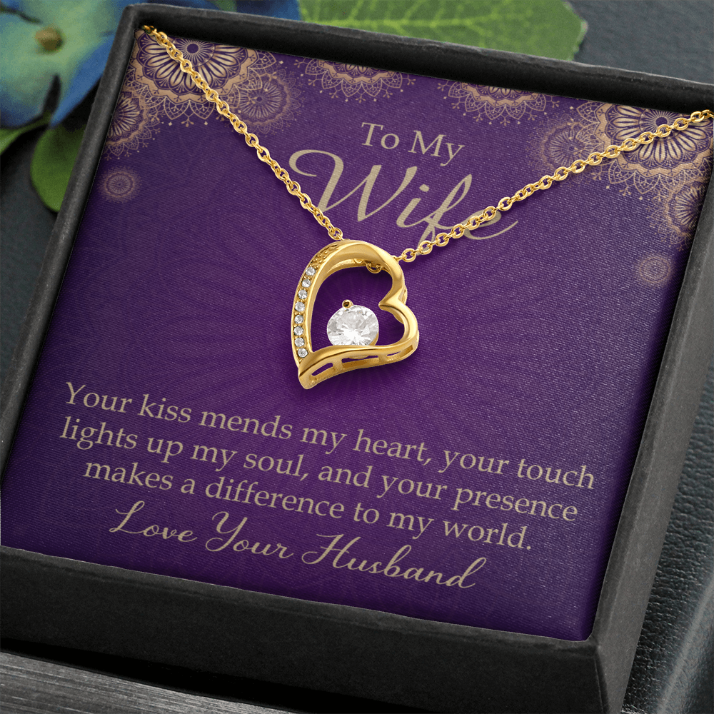 To My Wife Your Kiss Mends My Heart Forever Necklace w Message Card-Express Your Love Gifts