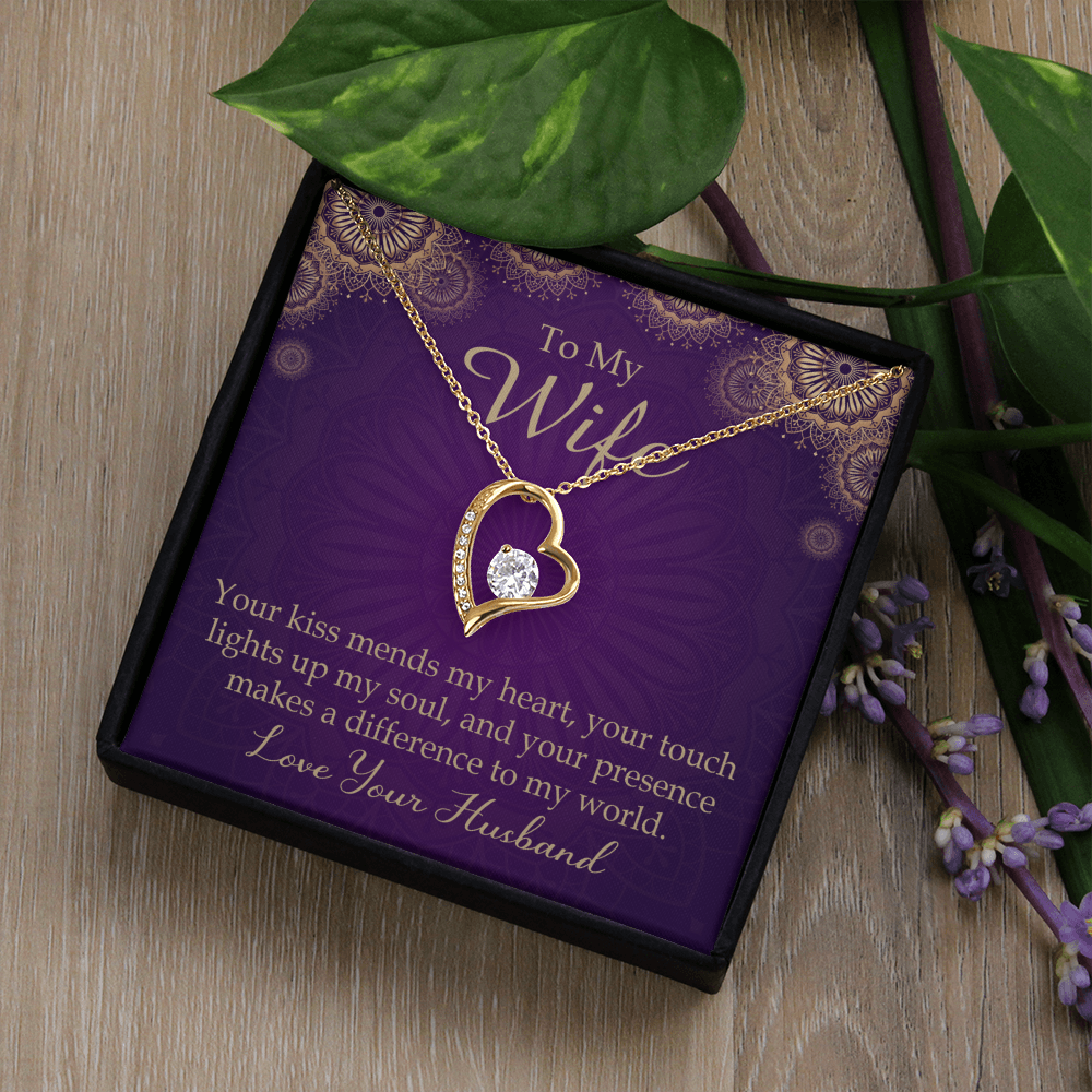 To My Wife Your Kiss Mends My Heart Forever Necklace w Message Card-Express Your Love Gifts