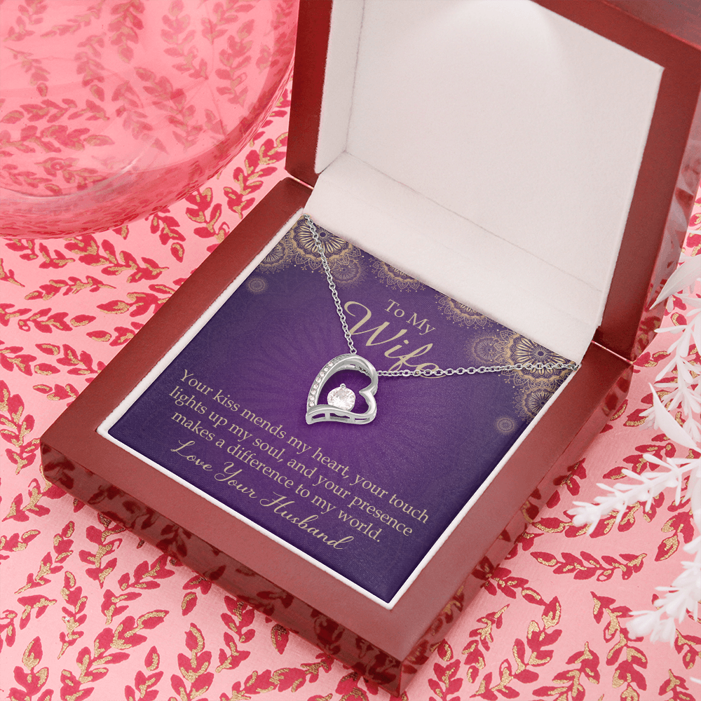 To My Wife Your Kiss Mends My Heart Forever Necklace w Message Card-Express Your Love Gifts