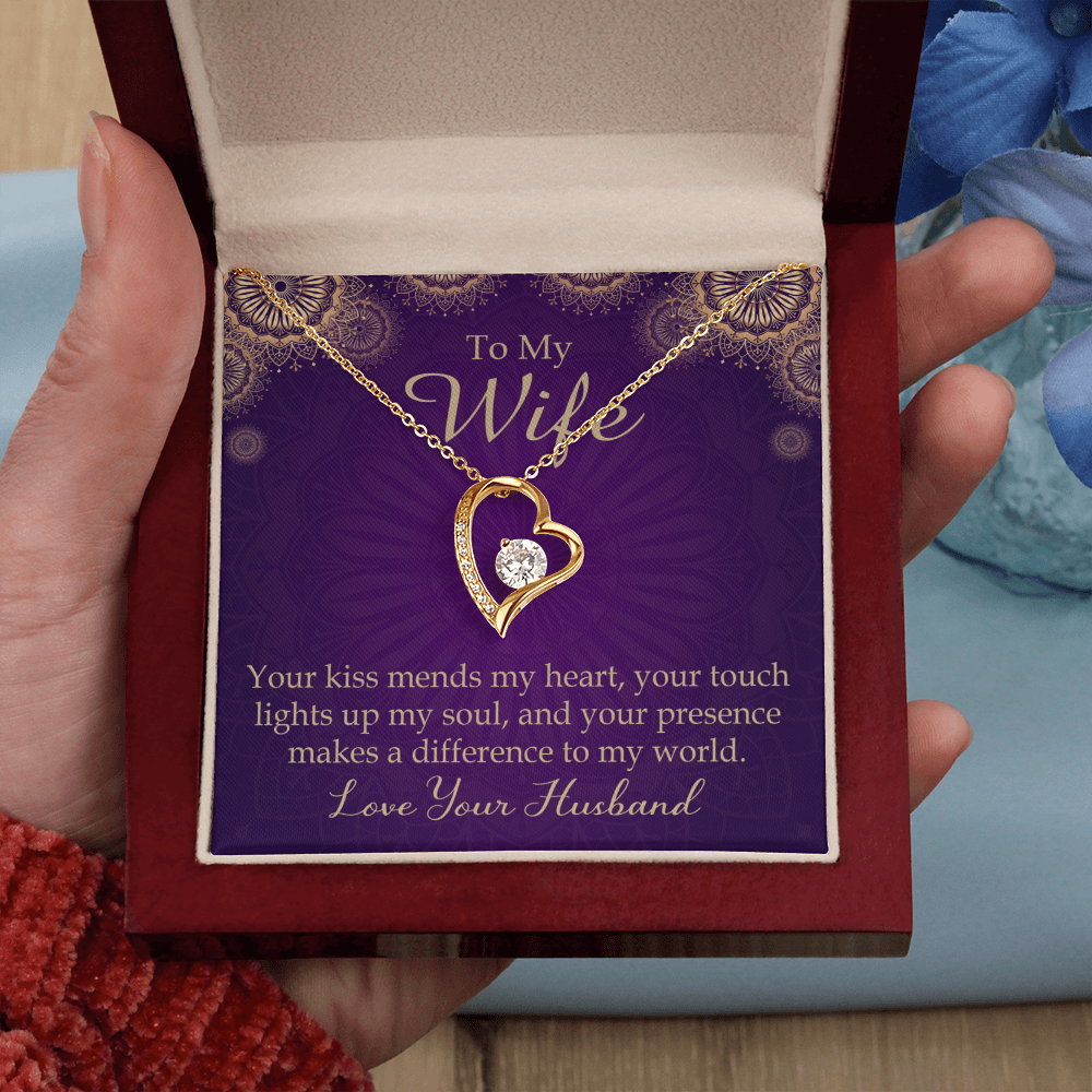 To My Wife Your Kiss Mends My Heart Forever Necklace w Message Card-Express Your Love Gifts