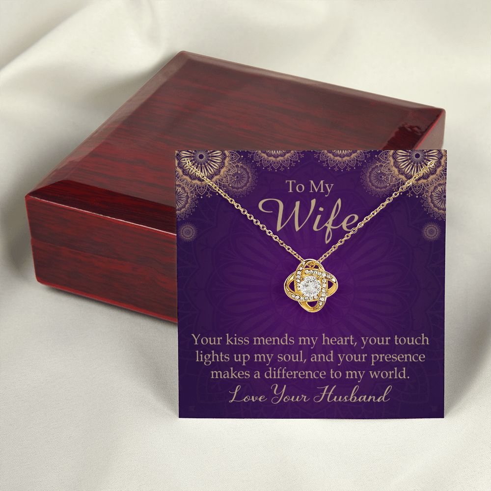 To My Wife Your Kiss Mends My Heart Infinity Knot Necklace Message Card-Express Your Love Gifts