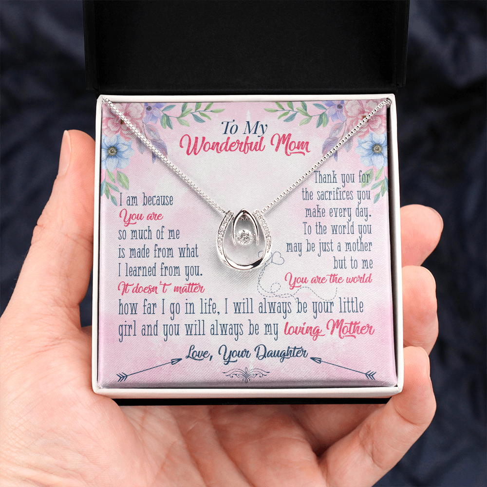 To My Wonderful Mom Your Are Lucky Horseshoe Necklace Message Card 14k w CZ Crystals-Express Your Love Gifts