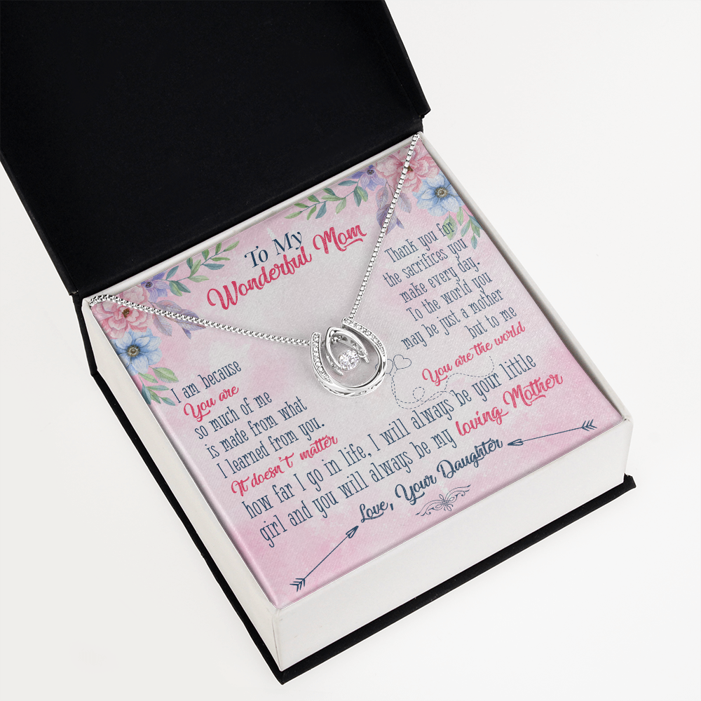 To My Wonderful Mom Your Are Lucky Horseshoe Necklace Message Card 14k w CZ Crystals-Express Your Love Gifts