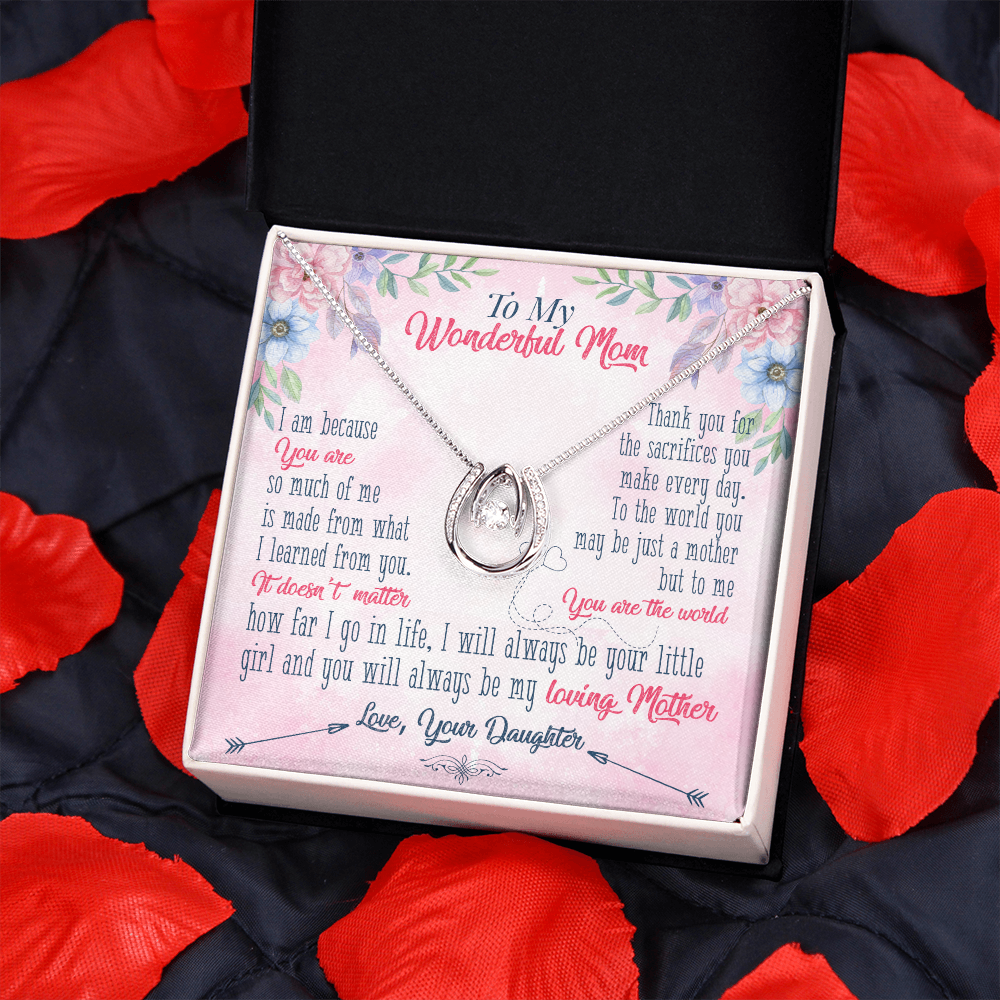 To My Wonderful Mom Your Are Lucky Horseshoe Necklace Message Card 14k w CZ Crystals-Express Your Love Gifts