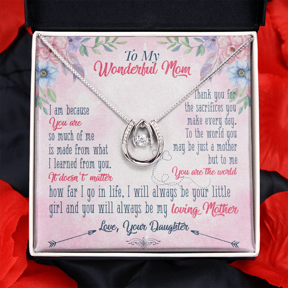 To My Wonderful Mom Your Are Lucky Horseshoe Necklace Message Card 14k w CZ Crystals-Express Your Love Gifts