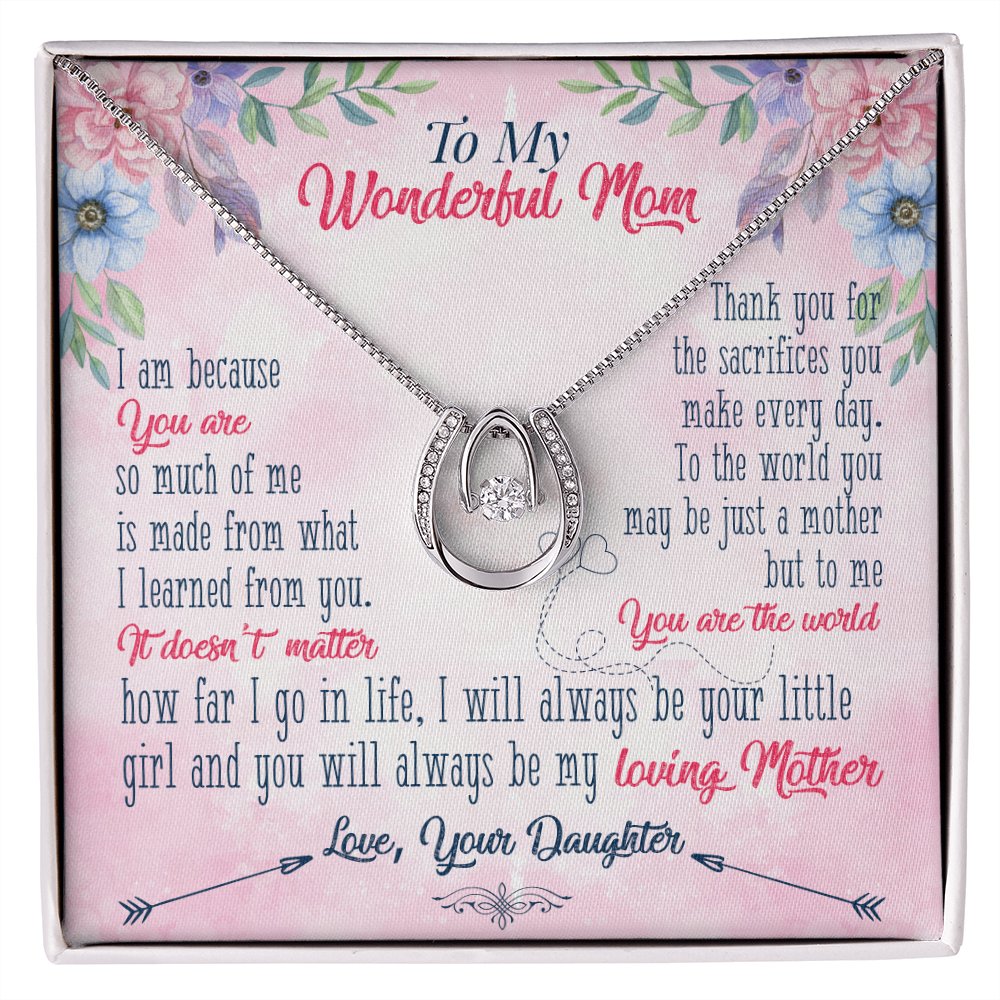 To My Wonderful Mom Your Are Lucky Horseshoe Necklace Message Card 14k w CZ Crystals-Express Your Love Gifts