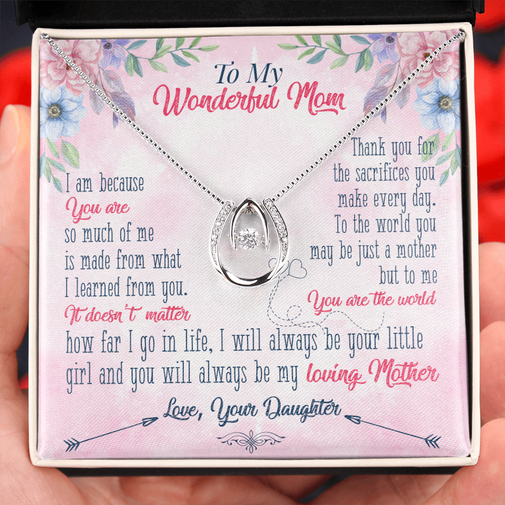 To My Wonderful Mom Your Are Lucky Horseshoe Necklace Message Card 14k w CZ Crystals-Express Your Love Gifts