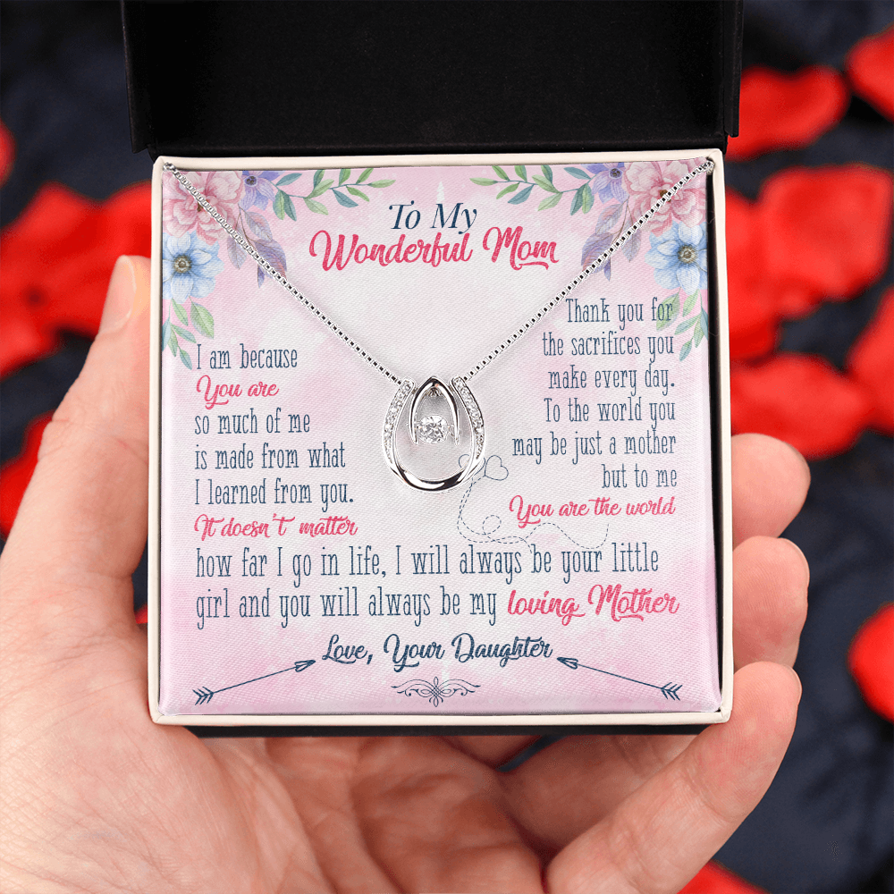 To My Wonderful Mom Your Are Lucky Horseshoe Necklace Message Card 14k w CZ Crystals-Express Your Love Gifts