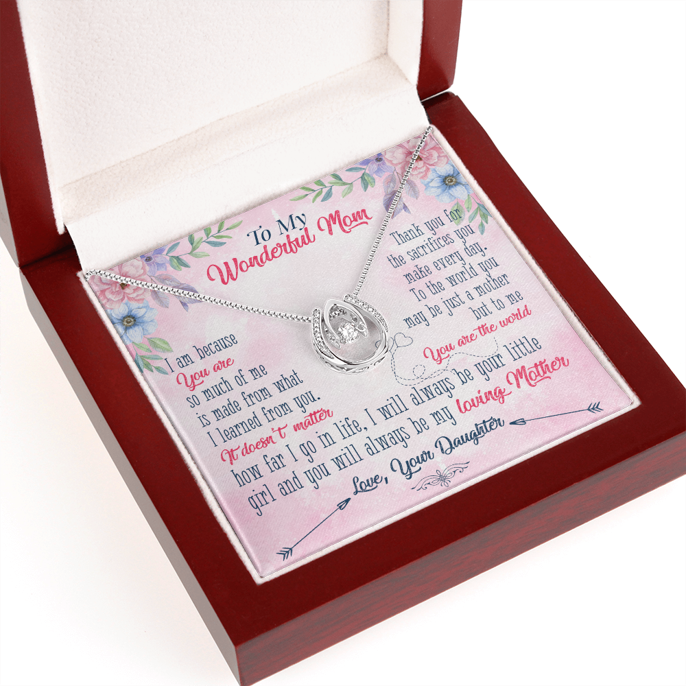 To My Wonderful Mom Your Are Lucky Horseshoe Necklace Message Card 14k w CZ Crystals-Express Your Love Gifts