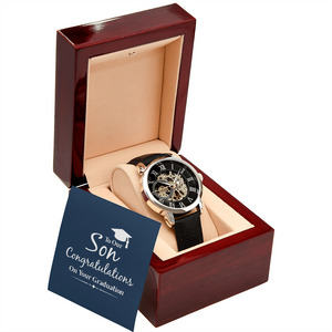 To Our Son Congratulations on Your Graduation Men's Openwork Watch With Mahogany Box-Express Your Love Gifts