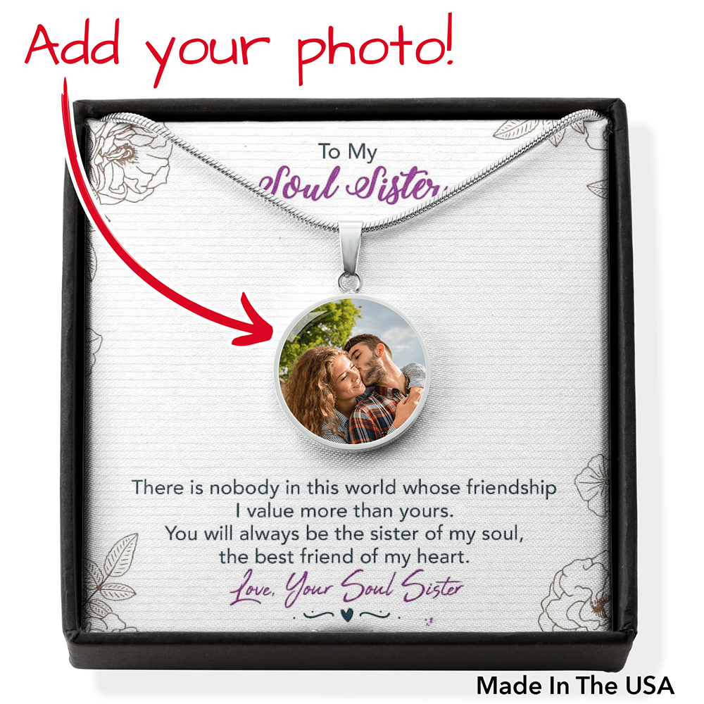 To Sister Personalized My Soul Sister Stainless Steel or 18k Gold Circle Pendant 18-22"-Express Your Love Gifts