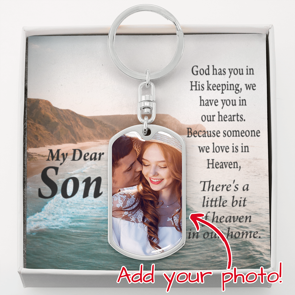 To Son From PArents Personalized Memorial Remembrance In Our Hearts Message Dog Tag Pendant Keychain Stainless Steel or 18k Gold-Express Your Love Gifts
